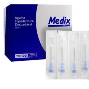 Agulha Hipodérmica Descartável Estéril 100 Unidades MEDIX 25x060 AZUL